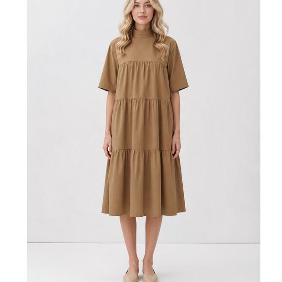 Everlane Dresses & Skirts - Everlane Tiered Mock Neck Dress Women’s Size Small Minimalist Cottagecore Poplin
